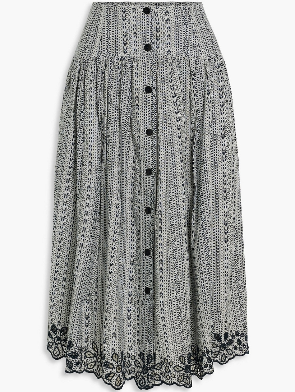 Joie Skirt Womens 2 White Navy Brixerly Linen Blend Eyelet Hem Button Front